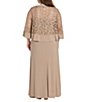 Color:Mocha - Image 2 - Plus Size Sequined Long Sleeve Scoop Neck Long 2-Piece Jacket Dress