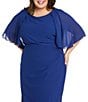 R & M Richards Plus Size Short Capelet Sleeve Chiffon Dress, Color:Indigo - Image 3