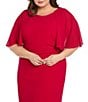 R & M Richards Plus Size Short Capelet Sleeve Chiffon Dress, Color:Red - Image 3