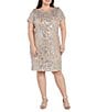 Color:Silver/Nude - Image 1 - Plus Size Short Sleeve Crew Neck Embroidered Sequin Dress