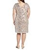 Color:Silver/Nude - Image 2 - Plus Size Short Sleeve Crew Neck Embroidered Sequin Dress