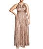 Color:Rose/Gold - Image 1 - Plus Size Sleeveless Halter Neck Foil Printed Dress