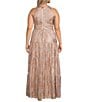 R & M Richards Plus Size Sleeveless Halter Neck Foil Printed Dress, Color:Rose/Gold - Image 2