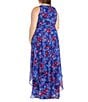 Color:Royal - Image 2 - Plus Size Sleeveless Keyhole Halter Neck Floral A-Line Maxi Dress