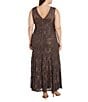 Color:Fig - Image 2 - Plus Size V-Neck Sequin Sleeveless Lace Fit and Flare Dress