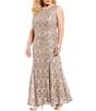 Color:Champagne - Image 1 - Plus Size V-Neck Sequin Sleeveless Lace Fit and Flare Dress