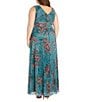 Color:Turquoise - Image 2 - Plus Size Sleeveless V-Neck Ruched Waist Floral Print Gown