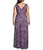 R & M Richards Plus Size Sleeveless V-Neck Ruched Waist Floral Print Gown, Color:Lavendar - Image 2