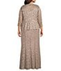 R & M Richards Plus Size Stretch Lace Charmeuse Round Neck 3/4 Sleeves Glitter 2-Piece Jacket Dress, Color:Champagne - Image 2