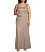 R & M Richards Plus Size Stretch Lace Charmeuse Round Neck 3/4 Sleeves Glitter 2-Piece Jacket Dress, Color:Champagne - Image 3