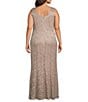 R & M Richards Plus Size Stretch Lace Charmeuse Round Neck 3/4 Sleeves Glitter 2-Piece Jacket Dress, Color:Champagne - Image 4