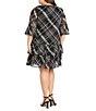 R & M Richards Plus Size Stripe Wet Print Satin Chiffon Short Bell Sleeve Tiered Hem Sheath Dress, Color:Black/Multi - Image 2