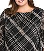 R & M Richards Plus Size Stripe Wet Print Satin Chiffon Short Bell Sleeve Tiered Hem Sheath Dress, Color:Black/Multi - Image 3