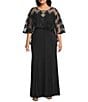 R & M Richards Plus Size Sweetheart Neck Embroidered Sequin Mesh Cape Overlay Dress, Color:Black/Taupe - Image 1