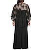 R & M Richards Plus Size Sweetheart Neck Embroidered Sequin Mesh Cape Overlay Dress, Color:Black/Taupe - Image 2