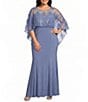 R & M Richards Plus Size Sweetheart Neck Embroidered Sequin Mesh Cape Overlay Dress - Image 1