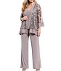 Color:Champagne - Image 1 - Plus Size Scoop Neck 3/4 Sleeve Swirl Sequin Jacket 3-Piece Pant Set