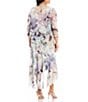 R & M Richards Plus Size Watercolor Floral Printed Chiffon V-Neck Tiered Ruffle High-Low Hem 3/4 Sleeve 2-Piece Jacket Dress, Color:Blue/Lavender - Image 3
