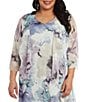 R & M Richards Plus Size Watercolor Floral Printed Chiffon V-Neck Tiered Ruffle High-Low Hem 3/4 Sleeve 2-Piece Jacket Dress, Color:Blue/Lavender - Image 4