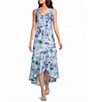 R & M Richards Printed Lurex Chiffon Bolero High Low Ruffle Hem Jacket Dress - Image 3