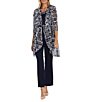 Color:Navy/Ivory - Image 1 - Printed Matte Jersey Round Neck 3/4 Sleeve 3-Piece Duster Pant Set