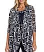 Color:Navy/Ivory - Image 3 - Printed Matte Jersey Round Neck 3/4 Sleeve 3-Piece Duster Pant Set
