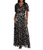 R & M Richards Printed Metallic Foil Sheer Knit Short Flutter Sleeve Gown, Color:Black/Gunmetal - Image 1