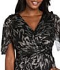 R & M Richards Printed Metallic Foil Sheer Knit Short Flutter Sleeve Gown, Color:Black/Gunmetal - Image 3