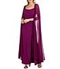 R & M Richards Rhinestone Strap Chiffon Cape Gown - Image 1