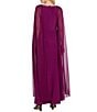 R & M Richards Rhinestone Strap Chiffon Cape Gown - Image 2