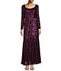 Color:Burgundy - Image 1 - Sequin Sweetheart Neck Embroidered Mesh Ribbon Tie Waist Long Sleeve Gown