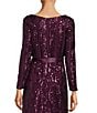 Color:Burgundy - Image 4 - Sequin Sweetheart Neck Embroidered Mesh Ribbon Tie Waist Long Sleeve Gown