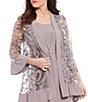Color:Mauve - Image 3 - Scoop Neck 3/4 Sleeve Embellished Sequin Jersey 2-Piece Jacket Dress