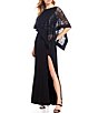 Color:Black - Image 1 - Sequin Lace Poncho Overlay Boat Neck Short Sleeve Thigh High Slit Popover Gown