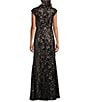 R & M Richards Sequin Mesh Mock Neck Cap Sleeve Long Dress - Image 2
