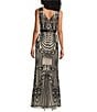 R & M Richards Sequin Pattern Sleeveless Fan Panel Gown - Image 2