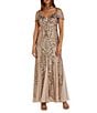 R & M Richards Sequin Power Mesh Beaded Off-The-Shoulder Sleeveless Sheath Dress, Color:Champagne - Image 1