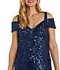 R & M Richards Sequin Power Mesh Beaded Off-The-Shoulder Sleeveless Sheath Dress, Color:Twilight - Image 3
