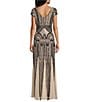 R & M Richards Sequin Power Mesh V-Neck Cap Sleeve Godet Skirt Sheath Dress, Color:Champ - Image 2