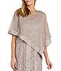 Color:Champagne - Image 3 - Sequin Sheer Poncho Overlay 3/4 Sleeve Illusion V-Neck Lace Sheath Dress