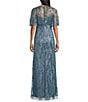R & M Richards Sequin V-Neck Flutter Sleeve Sheer Capelet A-line Dress, Color:Blue - Image 2