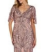 Color:Mauve - Image 3 - Short Flutter Sleeve V-Neck Godet Inset Sequin Gown