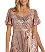 Color:Blush - Image 3 - Short Puffed Sleeve Scoop Neck Sequin Long Dress