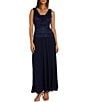 Color:Navy - Image 1 - Sleeveless Cowl Neck Glitter Ruched Bodice Drop Waist Dress