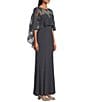 R & M Richards Sweetheart Neck Embroidered Mesh Cape Overlay Dress, Color:Charcoal/Nude - Image 3