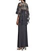 R & M Richards Sweetheart Neck Embroidered Mesh Cape Overlay Dress, Color:Charcoal/Nude - Image 4