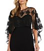 Color:Black/Taupe - Image 3 - Crew Neck Embroidered Mesh Cape Overlay Dress