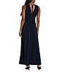 R & M Richards Sleeveless Halter Keyhole Neck Detail Waist Front Slit A-Line Gown, Color:Navy - Image 2