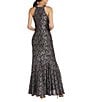 Color:Black/Taupe - Image 2 - Sleeveless Halter Neck Glitter Lace Long Fit and Flare Dress