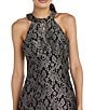 Color:Black/Taupe - Image 3 - Sleeveless Halter Neck Glitter Lace Long Fit and Flare Dress